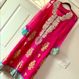 Pink long flowing pakistani oufit